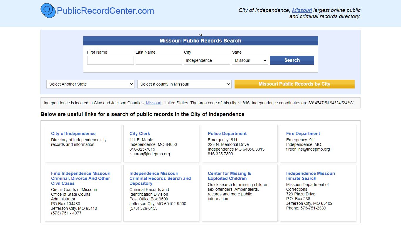 Independence, Missouri Public Records and Criminal ...