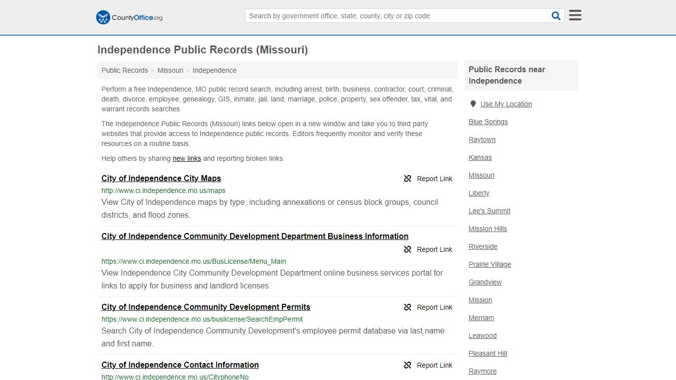 Public Records - Independence, MO (Business, Criminal, GIS ...