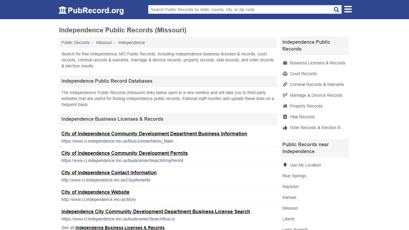 Free Independence Public Records (Missouri Public Records)